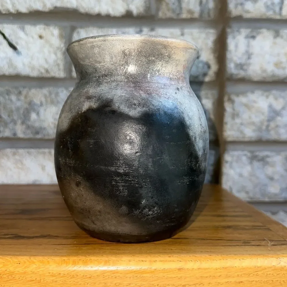 Handmade Pottery Vase Artist Signed Space Gray  Ivory Rust Lavender Tan